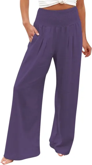 High Waisted Wide Leg Pants for Women with Pockets Plus Size Casual Solid Palazzo Pant Loose Fit Lounge Trousers