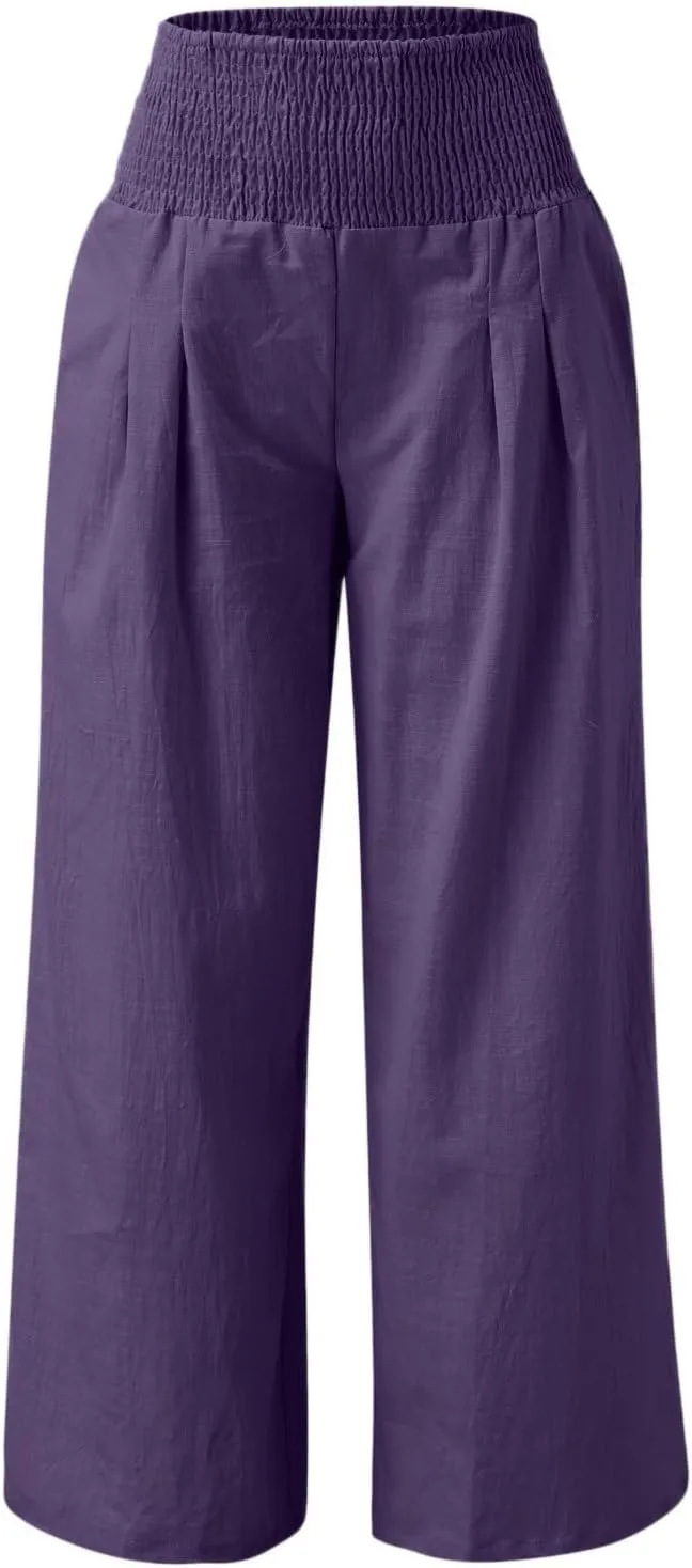 High Waisted Wide Leg Pants for Women with Pockets Plus Size Casual Solid Palazzo Pant Loose Fit Lounge Trousers
