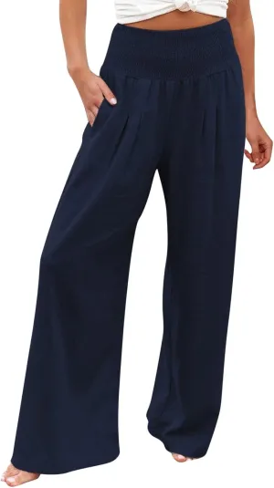 High Waisted Wide Leg Pants for Women with Pockets Plus Size Casual Solid Palazzo Pant Loose Fit Lounge Trousers