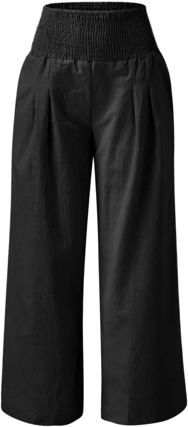 High Waisted Wide Leg Pants for Women with Pockets Plus Size Casual Solid Palazzo Pant Loose Fit Lounge Trousers