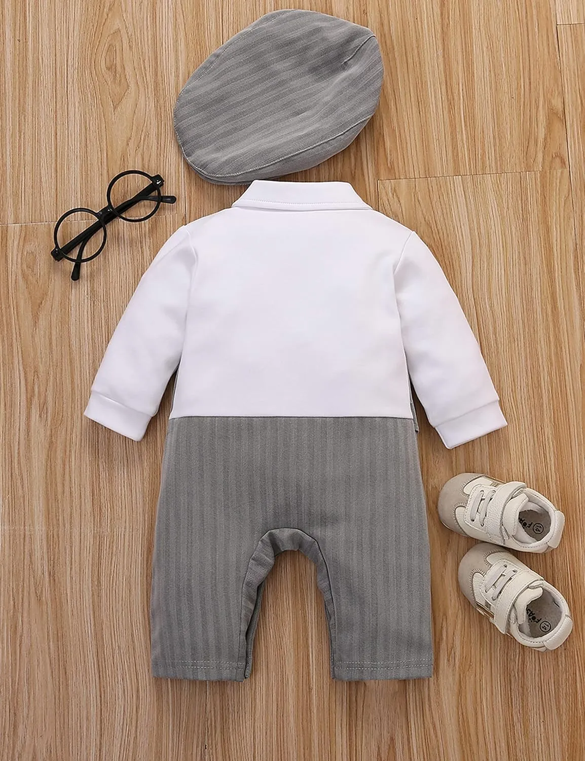 HMD Baby Boy Long Sleeve Gentleman White Shirt Waistcoat Bowtie Tuxedo Onesie Jumpsuit Overall Romper