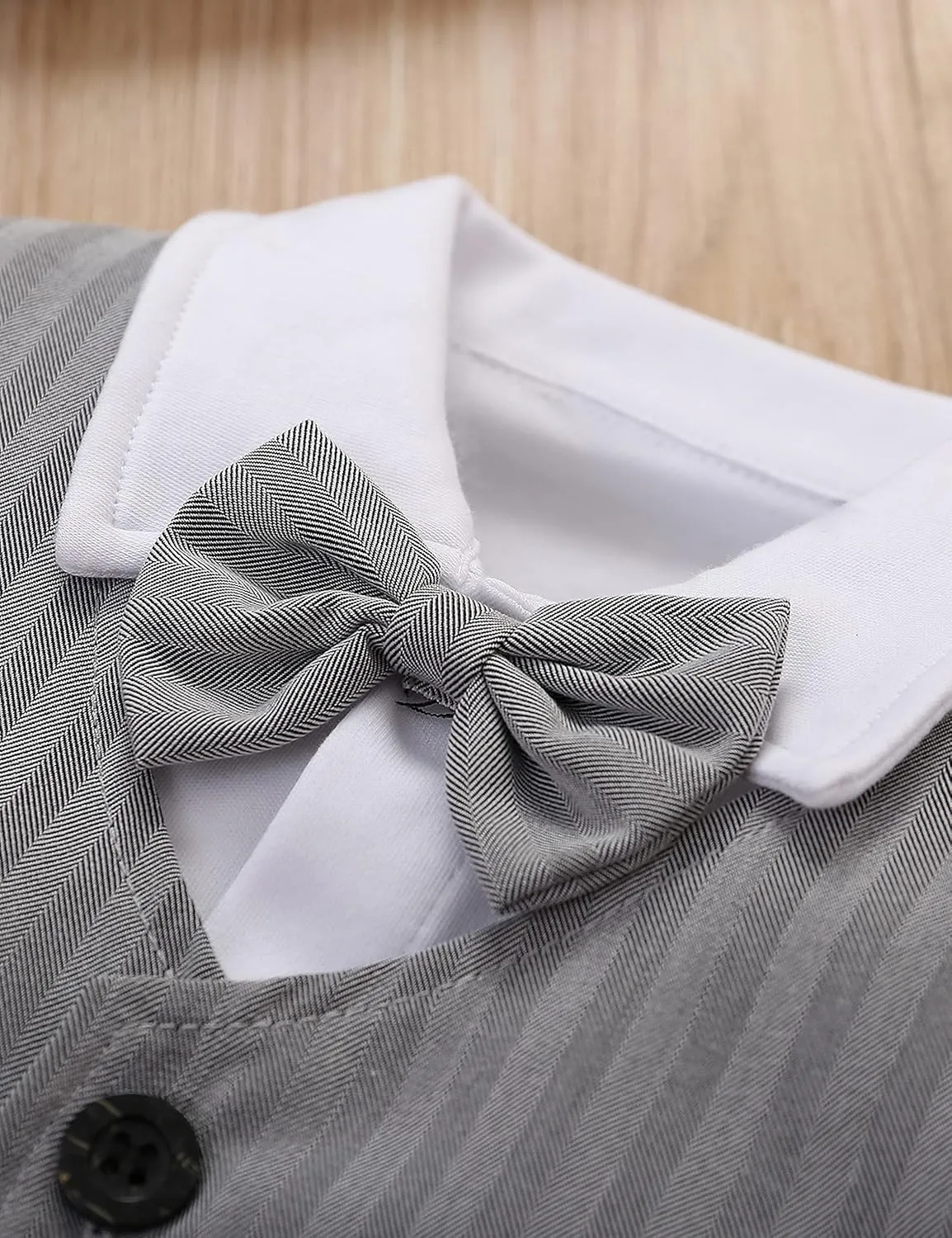 HMD Baby Boy Long Sleeve Gentleman White Shirt Waistcoat Bowtie Tuxedo Onesie Jumpsuit Overall Romper