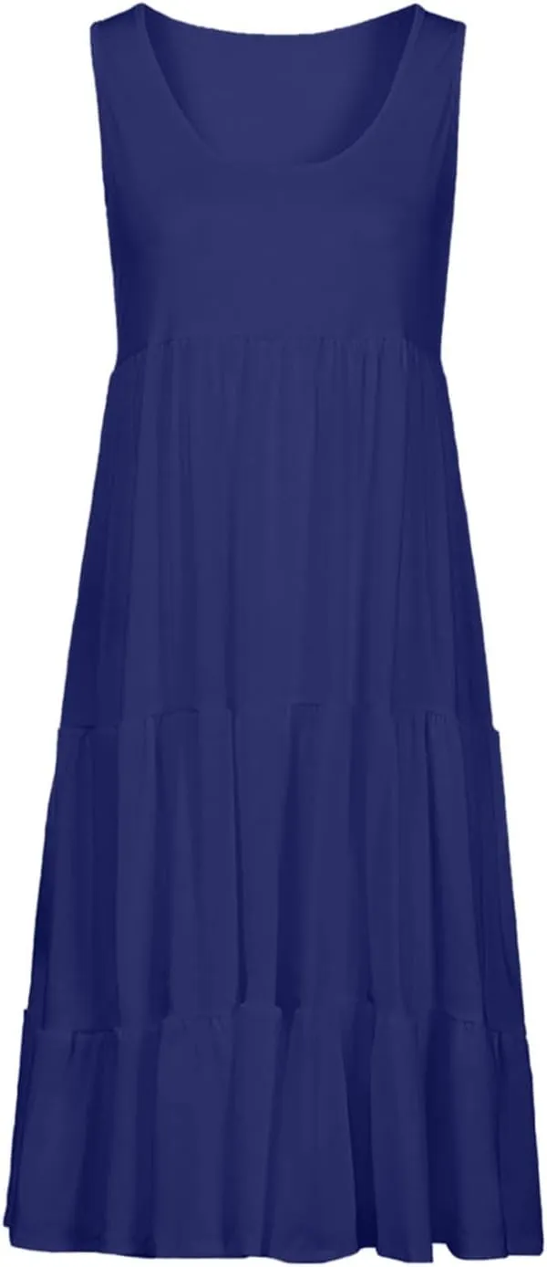 Holiday Dresses for Women 2025 Summer Vacation Beach Dresses Sleeveless U Neck Smocked Midi Sundress Party Dress