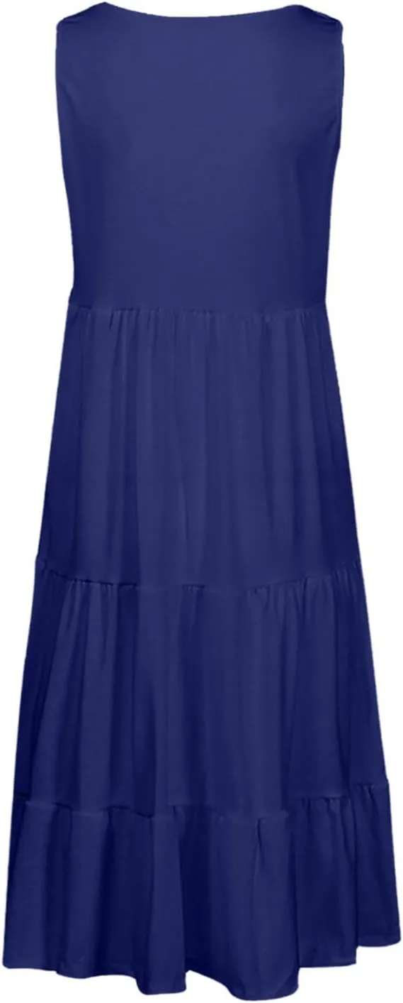 Holiday Dresses for Women 2025 Summer Vacation Beach Dresses Sleeveless U Neck Smocked Midi Sundress Party Dress