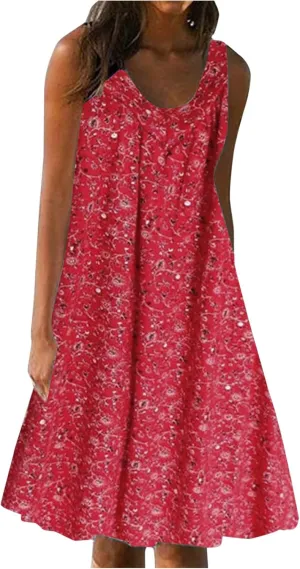 Holiday Dresses for Women 2025 Trendy Floar Print Vacation Sundress Casual Sleeveless Smocked Flowy Hawaii Dress