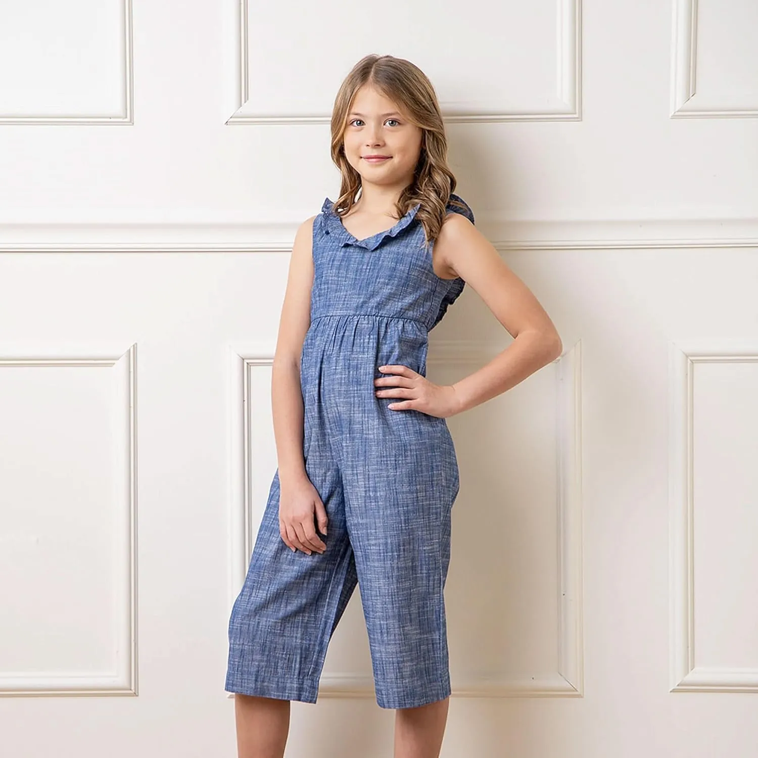 Hope & Henry Girls' Bow Front Wide Leg Jumpsuit