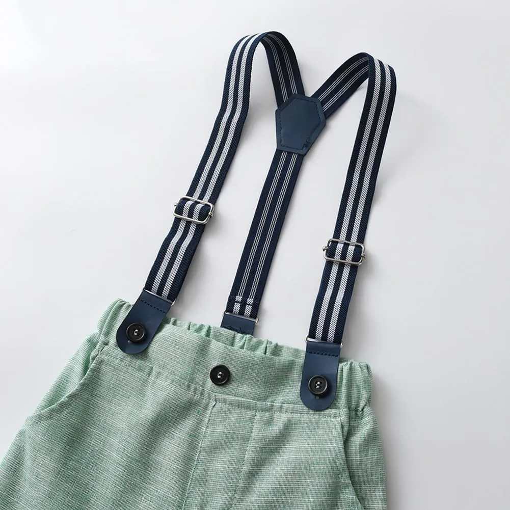 IDOPIP Toddler Kids Baby Boys Formal Suit Gentleman White Shirt with Bowtie   Suspender Shorts Pants Overalls Clothes 6M-5T