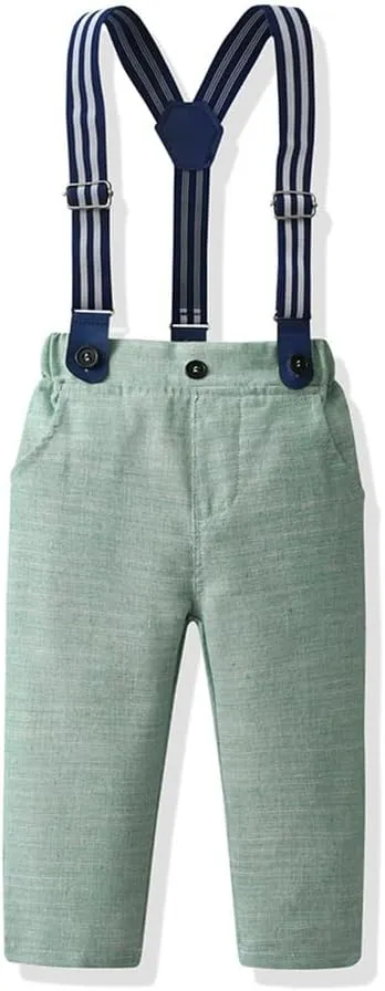 IDOPIP Toddler Kids Baby Boys Formal Suit Gentleman White Shirt with Bowtie   Suspender Shorts Pants Overalls Clothes 6M-5T