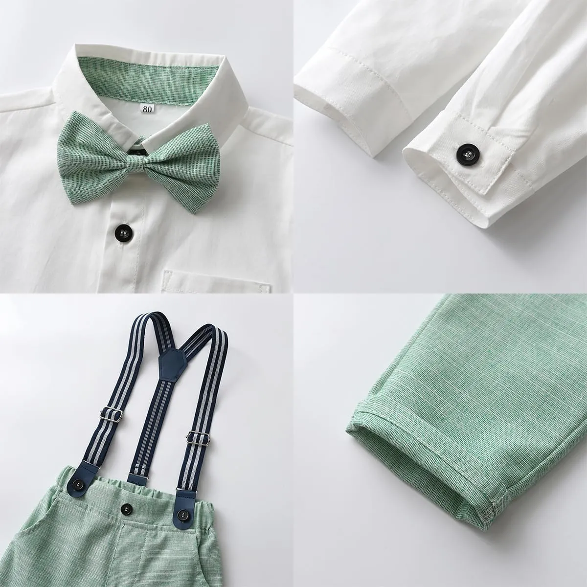 IDOPIP Toddler Kids Baby Boys Formal Suit Gentleman White Shirt with Bowtie   Suspender Shorts Pants Overalls Clothes 6M-5T