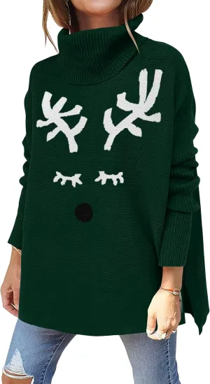 Imily Bela Ugly Christmas Sweater for Women Oversized Turtleneck Long Batwing Sleeve Knitted Cozy Pullover Sweaters