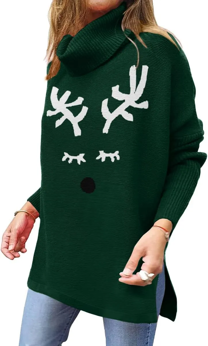 Imily Bela Ugly Christmas Sweater for Women Oversized Turtleneck Long Batwing Sleeve Knitted Cozy Pullover Sweaters