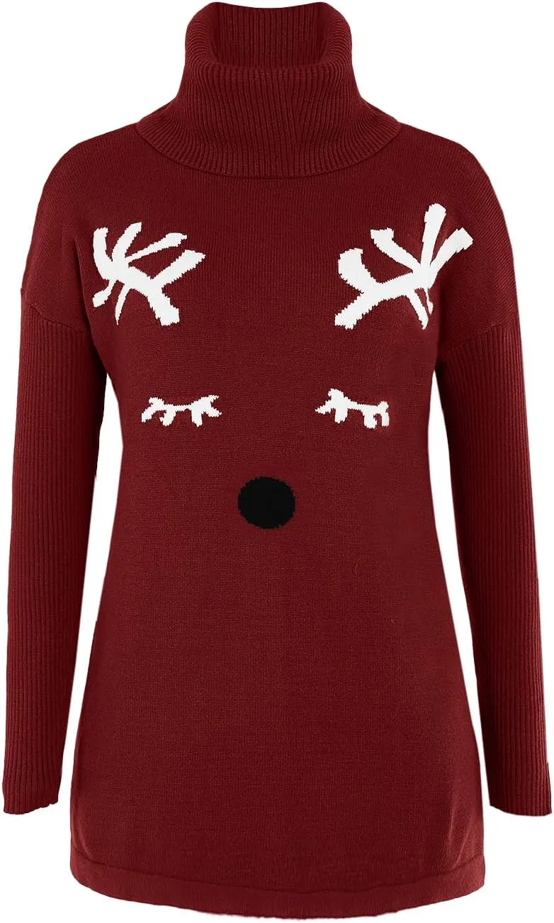 Imily Bela Ugly Christmas Sweater for Women Oversized Turtleneck Long Batwing Sleeve Knitted Cozy Pullover Sweaters