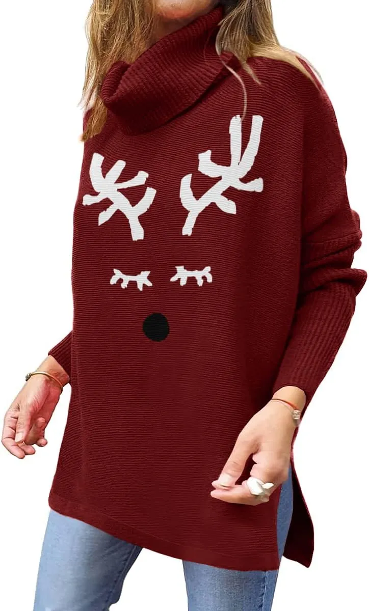 Imily Bela Ugly Christmas Sweater for Women Oversized Turtleneck Long Batwing Sleeve Knitted Cozy Pullover Sweaters