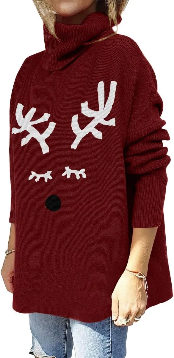 Imily Bela Ugly Christmas Sweater for Women Oversized Turtleneck Long Batwing Sleeve Knitted Cozy Pullover Sweaters