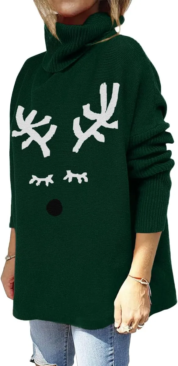 Imily Bela Ugly Christmas Sweater for Women Oversized Turtleneck Long Batwing Sleeve Knitted Cozy Pullover Sweaters