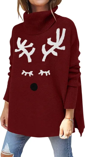 Imily Bela Ugly Christmas Sweater for Women Oversized Turtleneck Long Batwing Sleeve Knitted Cozy Pullover Sweaters