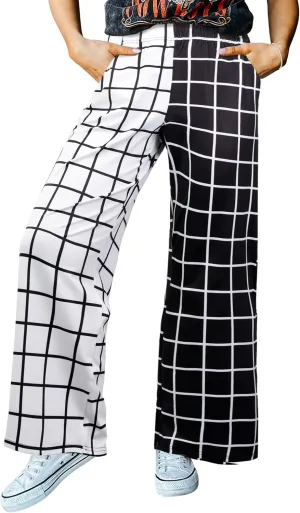 IWOLLENCE Women's Casual Loose Checkered Wide Leg Pants High Waist Straight Lounge Y2K Gingham Trousers Summer
