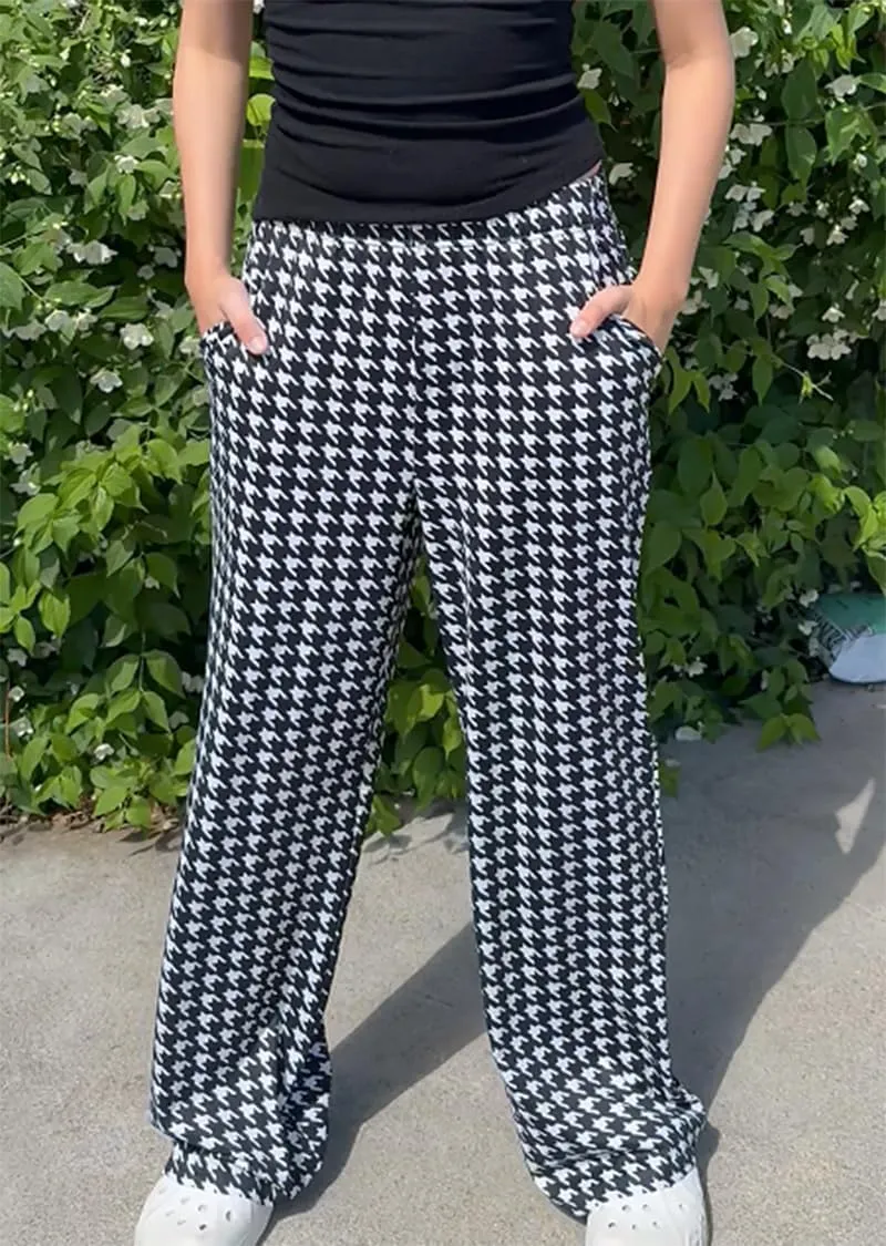 IWOLLENCE Women's Casual Loose Checkered Wide Leg Pants High Waist Straight Lounge Y2K Gingham Trousers Summer