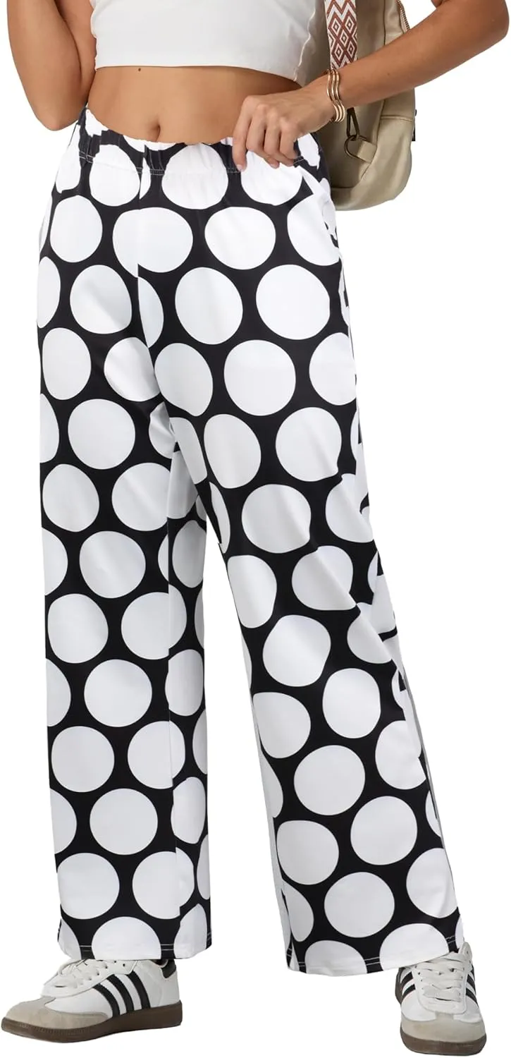IWOLLENCE Women's Casual Loose Checkered Wide Leg Pants High Waist Straight Lounge Y2K Gingham Trousers Summer