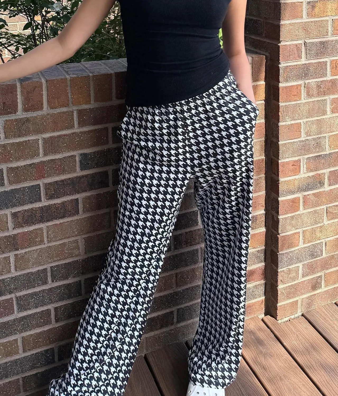 IWOLLENCE Women's Casual Loose Checkered Wide Leg Pants High Waist Straight Lounge Y2K Gingham Trousers Summer