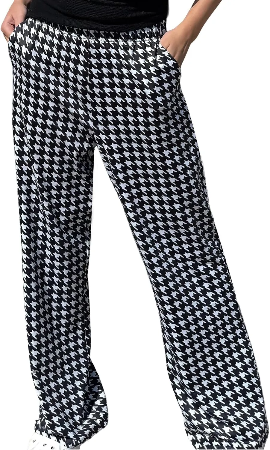 IWOLLENCE Women's Casual Loose Checkered Wide Leg Pants High Waist Straight Lounge Y2K Gingham Trousers Summer