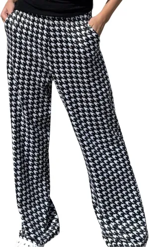 IWOLLENCE Women's Casual Loose Checkered Wide Leg Pants High Waist Straight Lounge Y2K Gingham Trousers Summer