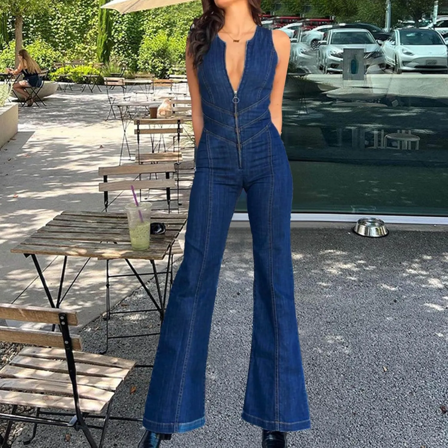 Jean Jumpsuit for Women Heart Jeans Wide Leg High Waisted Slim Fit Zipper V Neck Denim Jumpsuit Overalls Rompers 2025