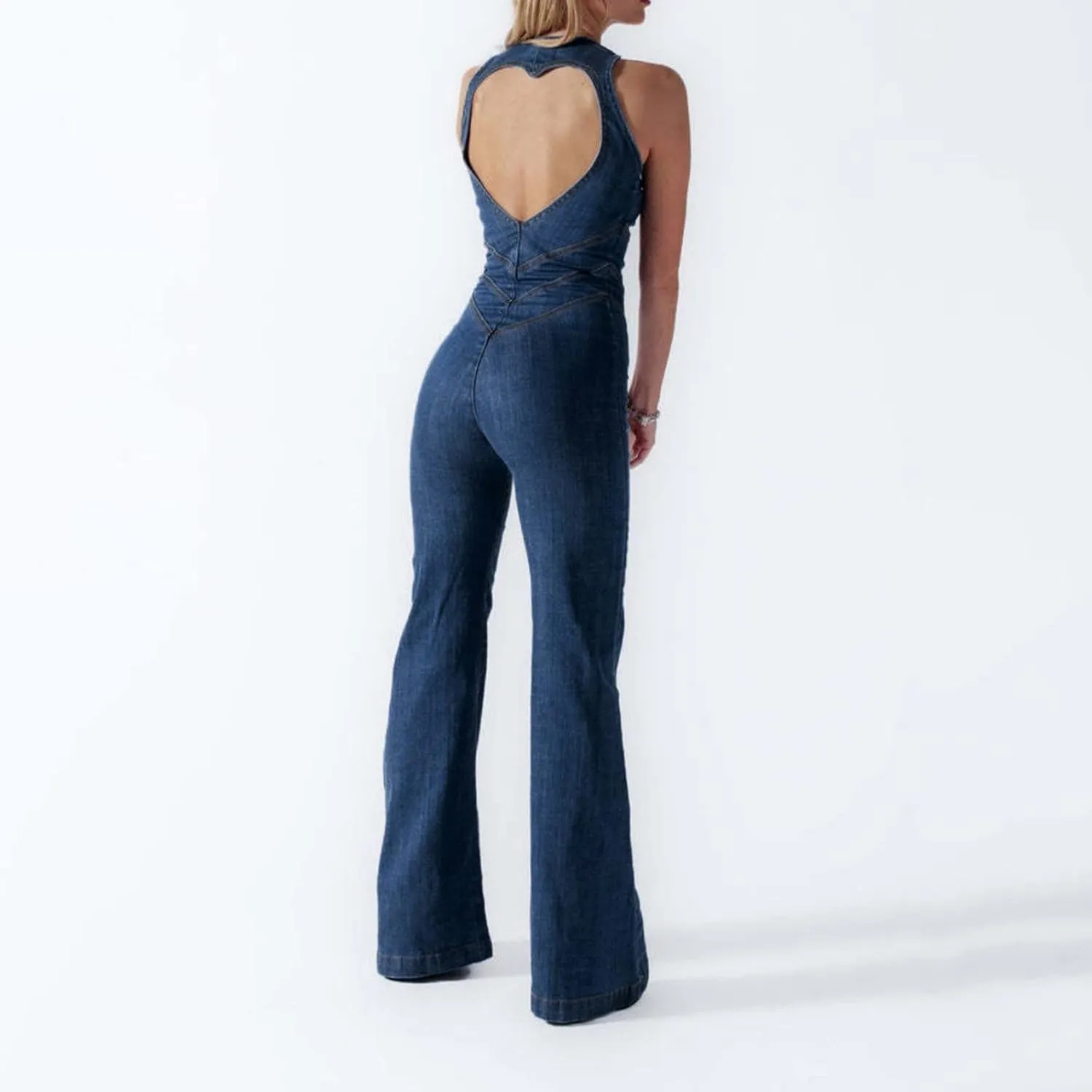 Jean Jumpsuit for Women Heart Jeans Wide Leg High Waisted Slim Fit Zipper V Neck Denim Jumpsuit Overalls Rompers 2025