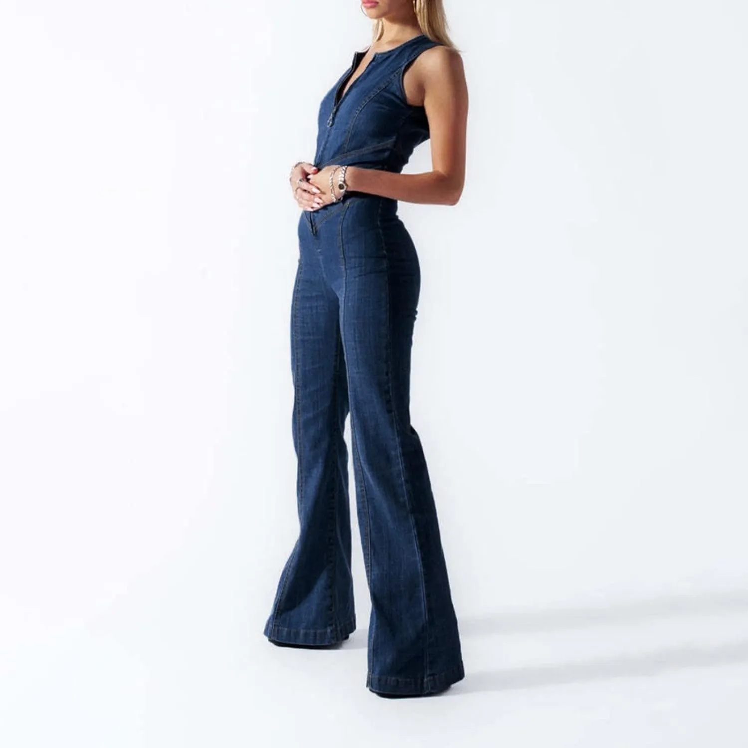 Jean Jumpsuit for Women Heart Jeans Wide Leg High Waisted Slim Fit Zipper V Neck Denim Jumpsuit Overalls Rompers 2025