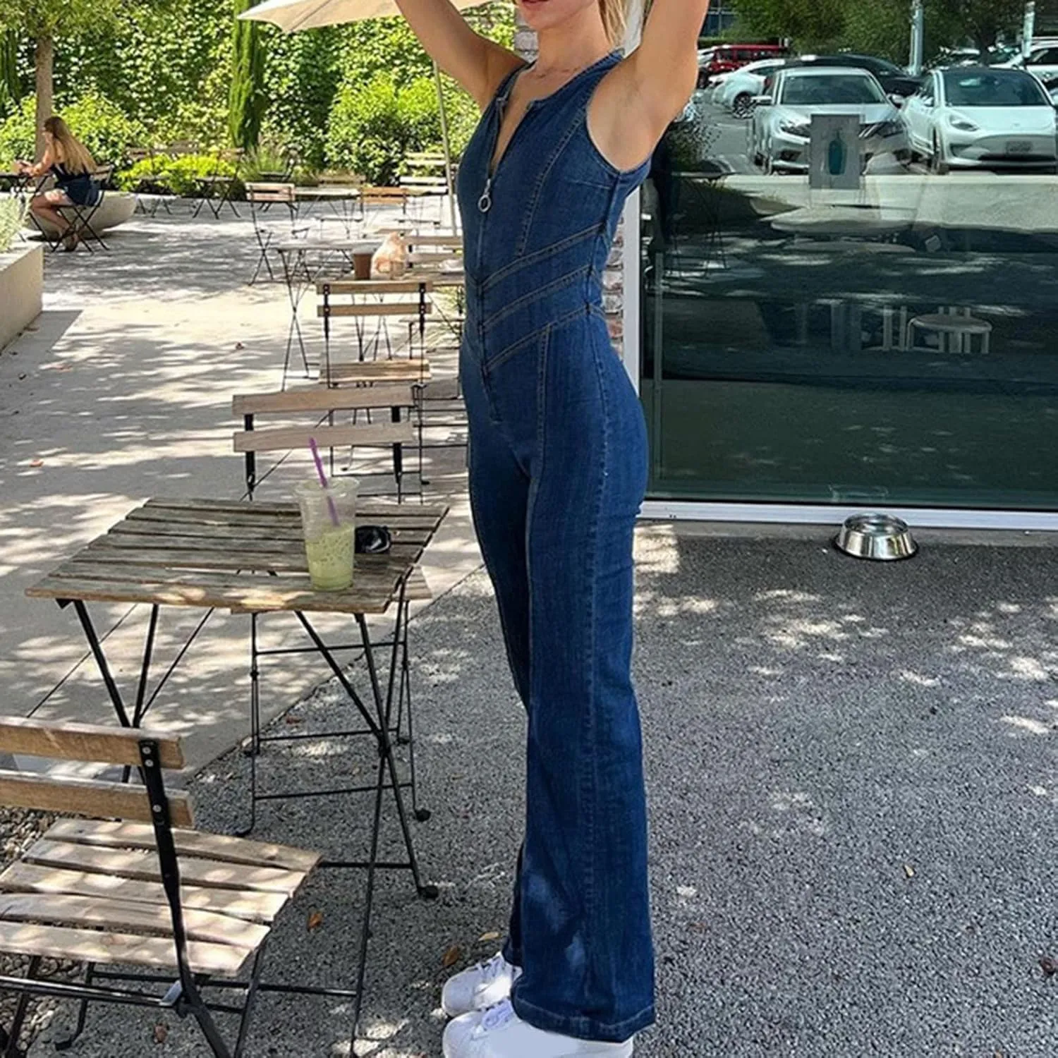 Jean Jumpsuit for Women Heart Jeans Wide Leg High Waisted Slim Fit Zipper V Neck Denim Jumpsuit Overalls Rompers 2025