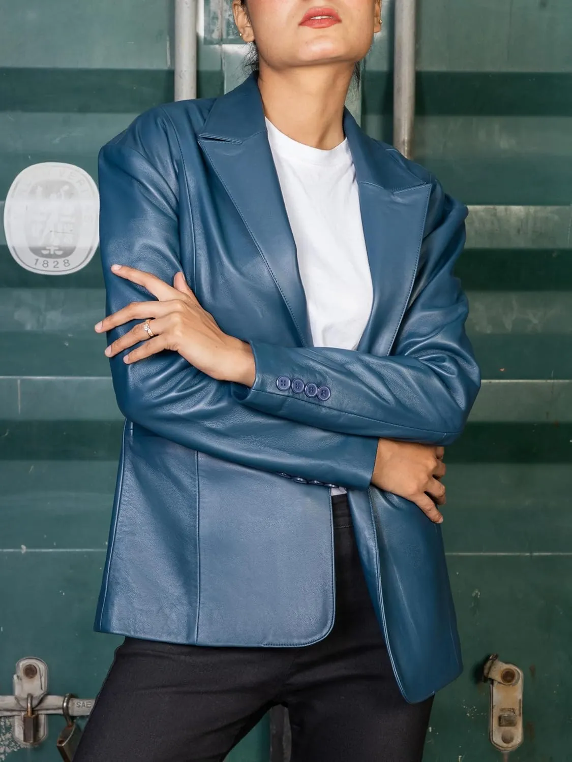 Jild Oversized Lambskin Leather Blazer Women - Business Casual Coat Plus Size Leather Jacket Women