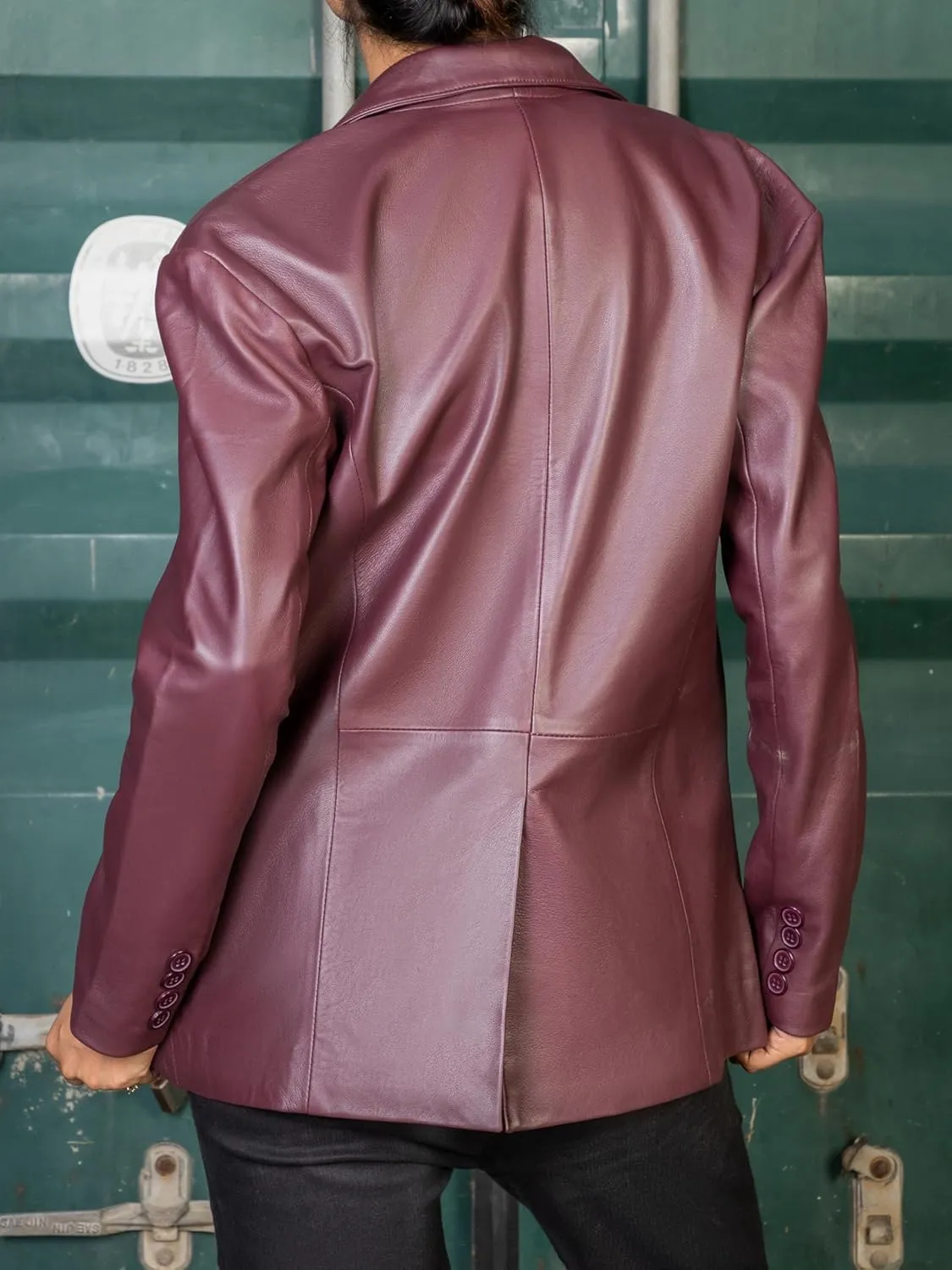 Jild Oversized Lambskin Leather Blazer Women - Business Casual Coat Plus Size Leather Jacket Women