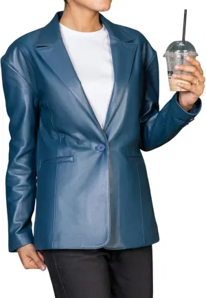 Jild Oversized Lambskin Leather Blazer Women - Business Casual Coat Plus Size Leather Jacket Women