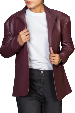 Jild Oversized Lambskin Leather Blazer Women - Business Casual Coat Plus Size Leather Jacket Women