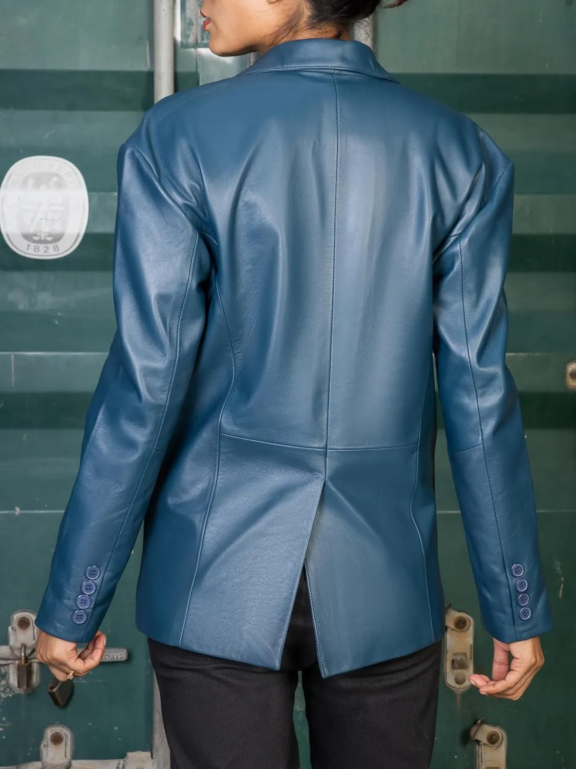 Jild Oversized Lambskin Leather Blazer Women - Business Casual Coat Plus Size Leather Jacket Women