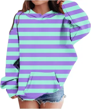 Kids Girls' Striped Oversized Hoodie Y2K Pullover Sweatshirt Color Block Long Sleeve Shirt Tops for Toddler Baby