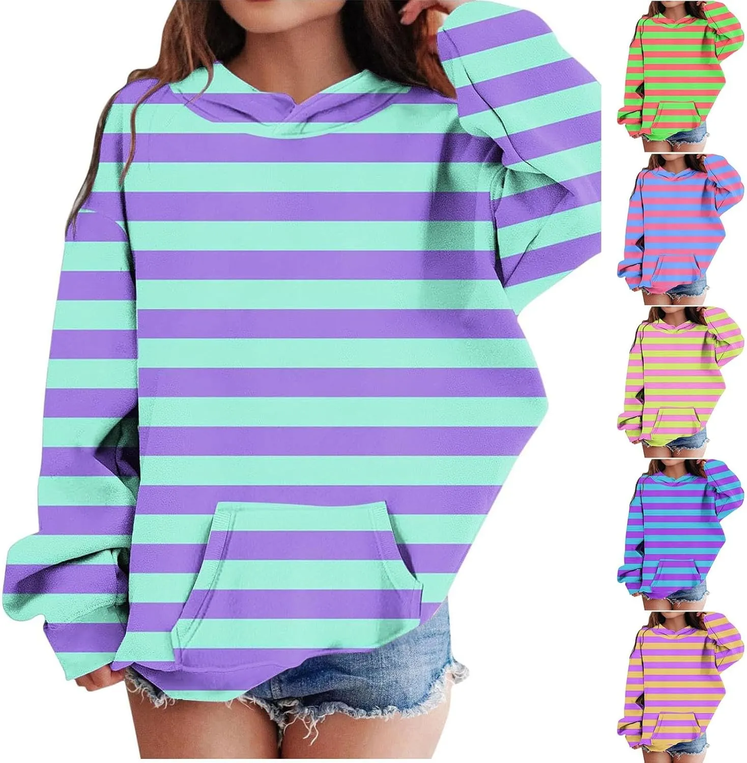 Kids Girls' Striped Oversized Hoodie Y2K Pullover Sweatshirt Color Block Long Sleeve Shirt Tops for Toddler Baby