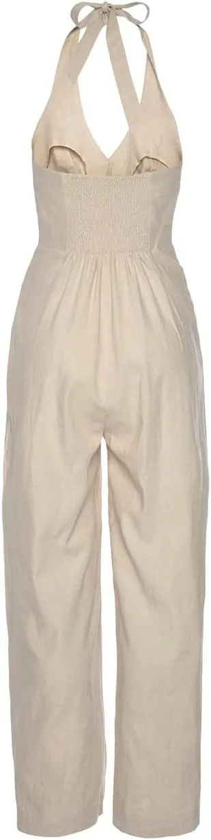LASCANA Women's Button Down Halterneck Jumpsuit