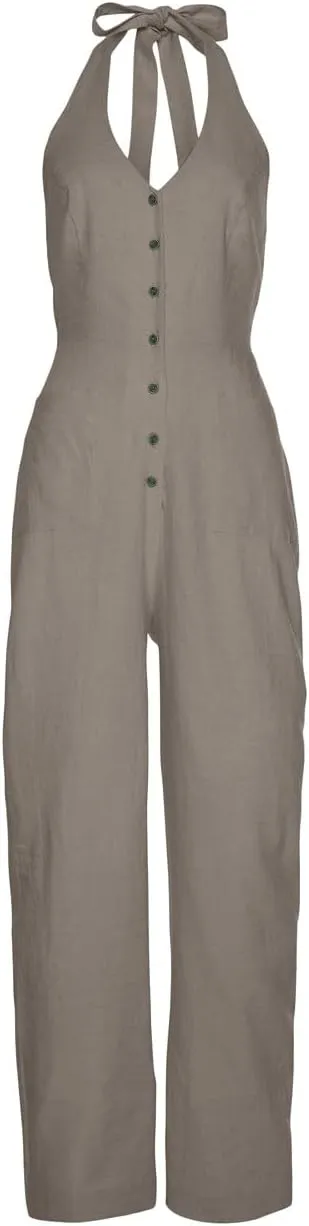 LASCANA Women's Button Down Halterneck Jumpsuit