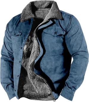 LCMTWX Men's Fleece Flannel Jackets Print Hooded Zipper Pocket Long Sleeve Shirt Patchwork Jacket Casual Loose Thickened