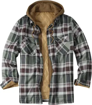 LCMTWX Men's Fleece Flannel Jackets Print Hooded Zipper Pocket Long Sleeve Shirt Patchwork Jacket Casual Loose Thickened
