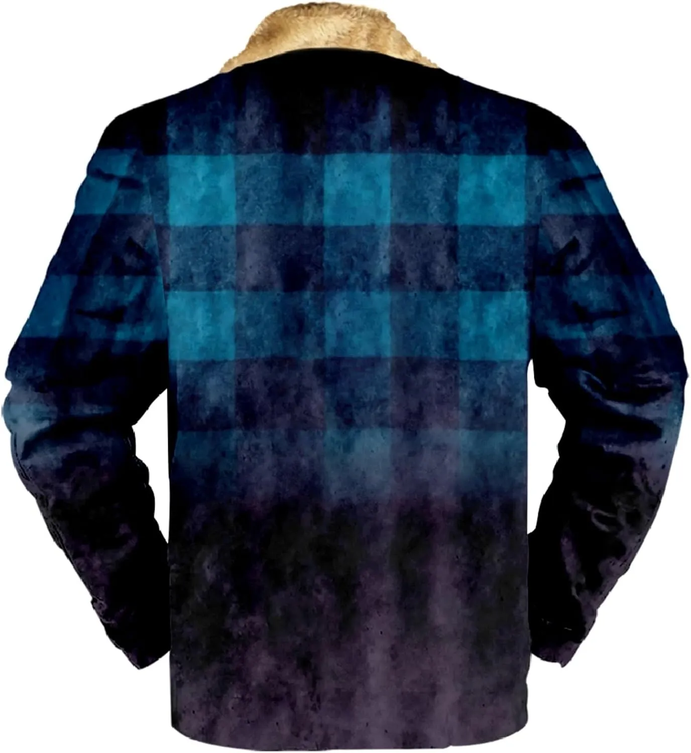 LCMTWX Men's Fleece Flannel Jackets Print Hooded Zipper Pocket Long Sleeve Shirt Patchwork Jacket Casual Loose Thickened