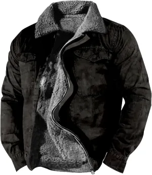 LCMTWX Men's Fleece Flannel Jackets Print Hooded Zipper Pocket Long Sleeve Shirt Patchwork Jacket Casual Loose Thickened