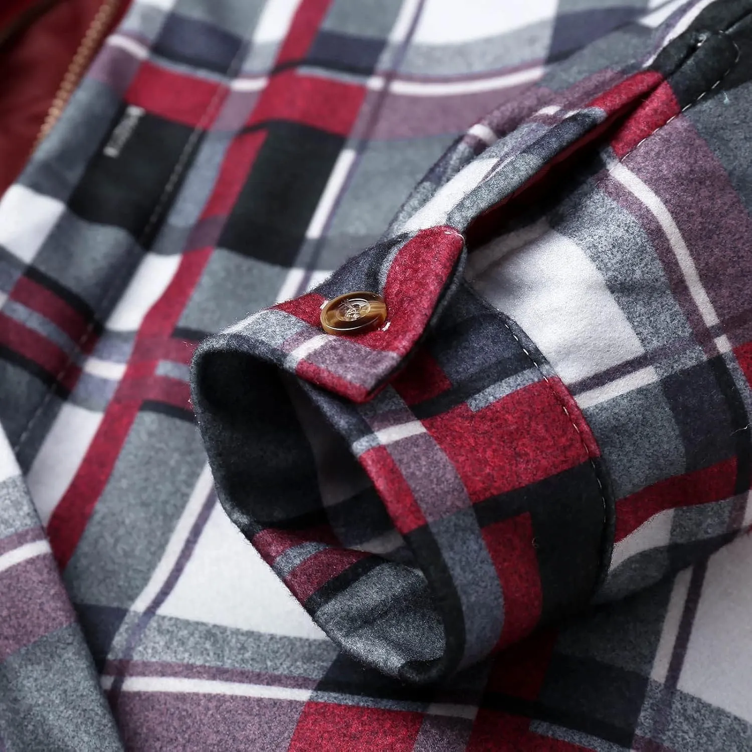 LCMTWX Men's Fleece Flannel Jackets Print Hooded Zipper Pocket Long Sleeve Shirt Patchwork Jacket Casual Loose Thickened