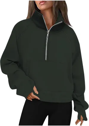 lcziwo Half Zip Sweatshirts Women Oversized Fleece Cropped Pullover Quarter Zipper Fall Outfits 2024 Winter Clothes