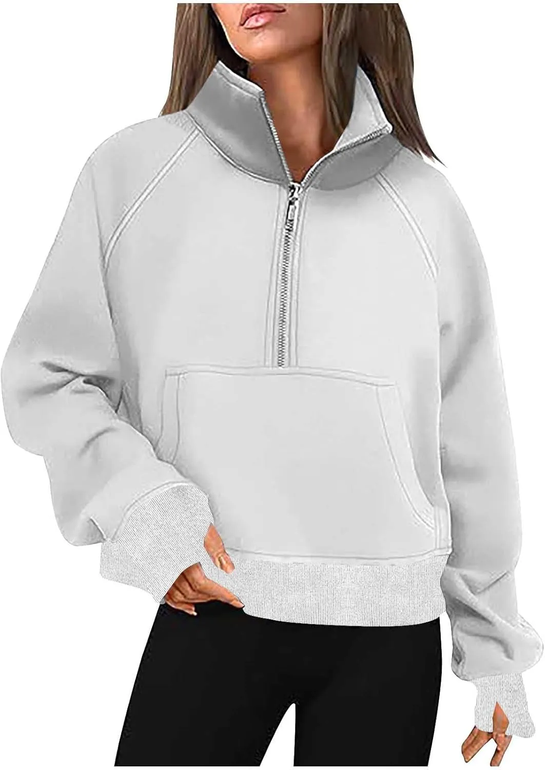 lcziwo Half Zip Sweatshirts Women Oversized Fleece Cropped Pullover Quarter Zipper Fall Outfits 2024 Winter Clothes
