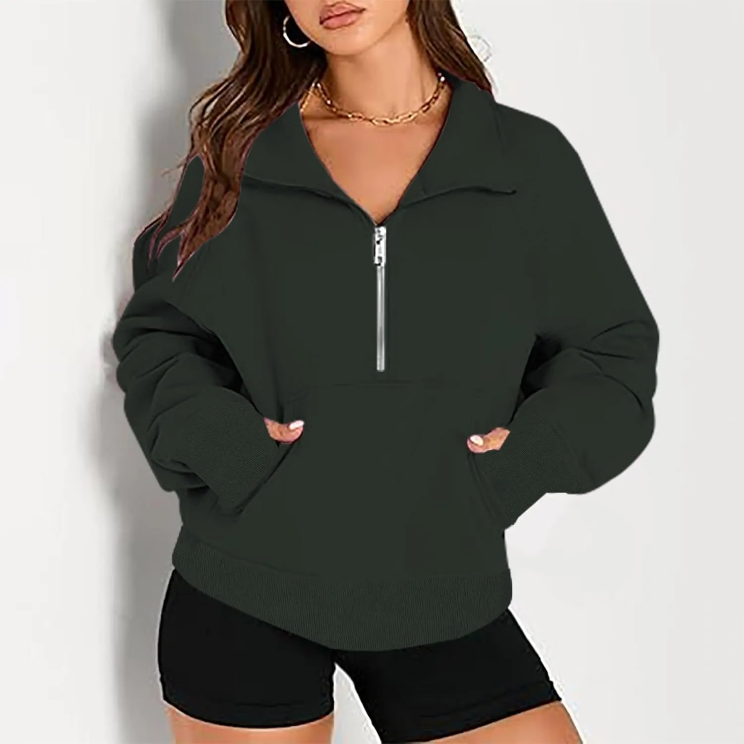 lcziwo Half Zip Sweatshirts Women Oversized Fleece Cropped Pullover Quarter Zipper Fall Outfits 2024 Winter Clothes