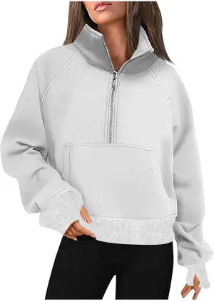 lcziwo Half Zip Sweatshirts Women Oversized Fleece Cropped Pullover Quarter Zipper Fall Outfits 2024 Winter Clothes