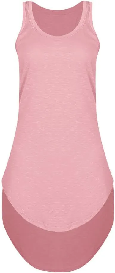 LFEOOST Summer Womens High Low Dress,Sexy Sleeveless Spoon Neck Racer Back Tank Dresses Solid Loose Casual Sport Skirt Dress