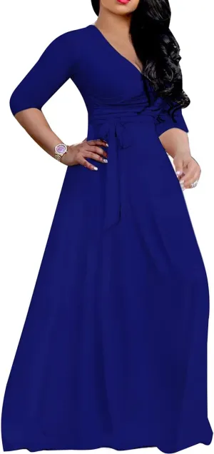 LightlyKiss Plus-Size Maxi Dresses for Women African Summer 3/4 Sleeves Beach Sundress with Pockets